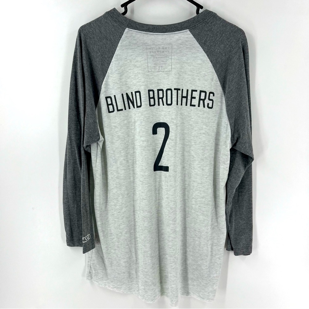 Two Blind‎ Brothers Mens Gray Raglan 3/4 Sleeve Braille Graphic T-Shirt Large